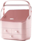 Axooms Makeup Organizer with Dustproof Lid, Carry Handle and Drawers, Large Cosmetics Storage Box for Bathroom, Countertop, Bedroom and Closet