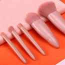Axooms Portable 5-Piece Travel Makeup Brush Set with Case & Mirror for Face, Brows, Blush & Lip Gloss, Pink
