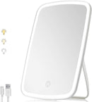 Axooms Portable LED Vanity Mirror with 3 Light Colors, Dimmable Touch Control & USB Rechargeability