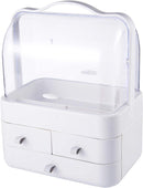 Axooms Large Makeup Organizer with Dustproof Lid and Drawers, Cosmetics and Jewelry Display Box for Dressing Table, Bathroom and Wardrobe, White
