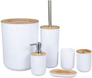 Axooms Bamboo Bathroom Accessories Set, 6 Pieces, Toilet Brush, Soap Dispenser, Wastebasket, and Holders