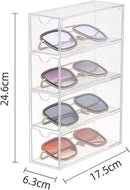 Axooms 4-Drawer Clear Acrylic Sunglasses Organizer, Divided Display Storage Box for Jewelry, Cosmetics, Watches, Makeup Brushes, and Eyeglasses