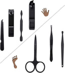 Axooms Professional 7-in-1 Black Stainless-Steel Manicure and Pedicure Set with Black Travel Case