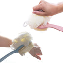 Axooms 2-in-1 Long-Handled Bath Brush with Bristles and Loofah for Wet or Dry Use, Blue