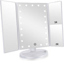 Axooms Tri-Fold LED Vanity Mirror, 1X/2X/3X Magnification, 21 Lights, Touch Control, 180° Rotation
