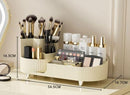 Axooms Desktop Makeup Organizer & Cosmetics Storage Box with Makeup Brush and Eyeshadow Palette Holder, Ivory