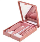 Axooms Portable 5-Piece Travel Makeup Brush Set with Case & Mirror for Face, Brows, Blush & Lip Gloss, Pink