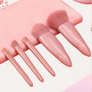 Axooms Portable 5-Piece Travel Makeup Brush Set with Case & Mirror for Face, Brows, Blush & Lip Gloss, Pink