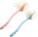 Axooms 2-in-1 Long-Handled Bath Brush with Bristles and Loofah for Wet or Dry Use, Blue
