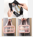 Axooms 3-Piece Clear PVC Toiletry Bag Set, Waterproof Zipper Cosmetic Bags with Carry Handles, Black