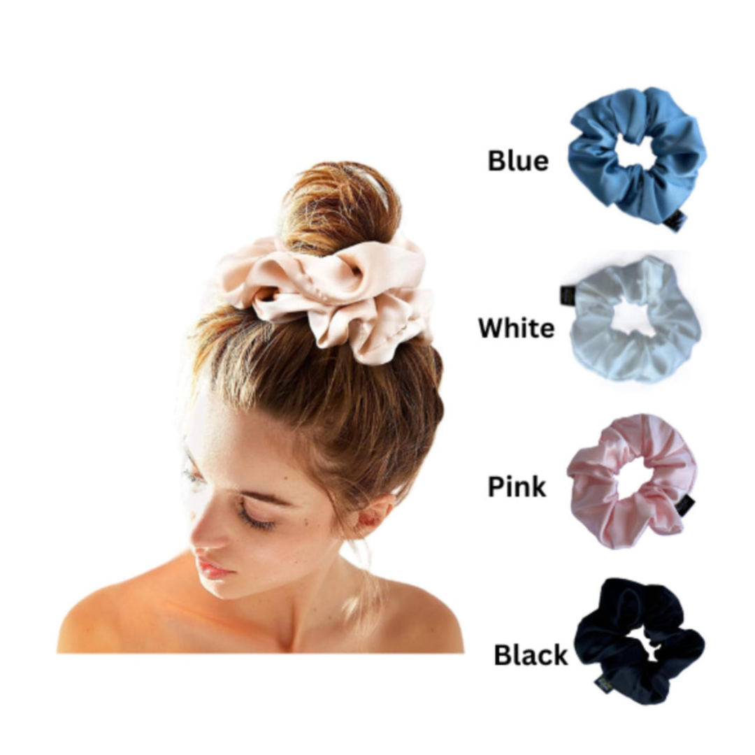 Axooms Large Silk Hair Scrunchies – 4-Piece Jumbo Satin Set, No-Pull Hair Ties for Thick & Thin Hair (Ponytails, Buns & Braids)