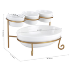 Axooms 2-Tier Oval Serving Set with Gold Stand – Porcelain Appetizer & Dessert Display (3×10 cm + 1×24 cm)