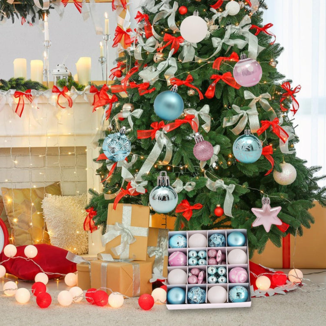Axooms 44-Piece Shatterproof Christmas Ball Ornaments – Assorted Styles with Hooks & Lace Rope, Reusable Gift Box (For 3–6 ft Trees)