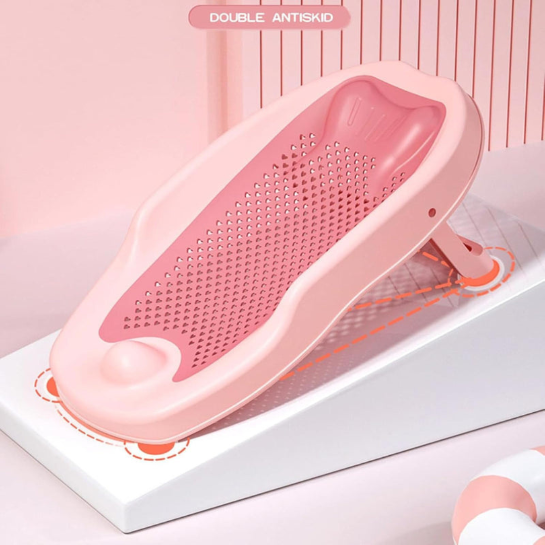 Axooms Foldable Baby Bath Seat – Soft Mesh, Quick-Dry & Non-Slip | Portable Infant Bath Support (0–12 Months)