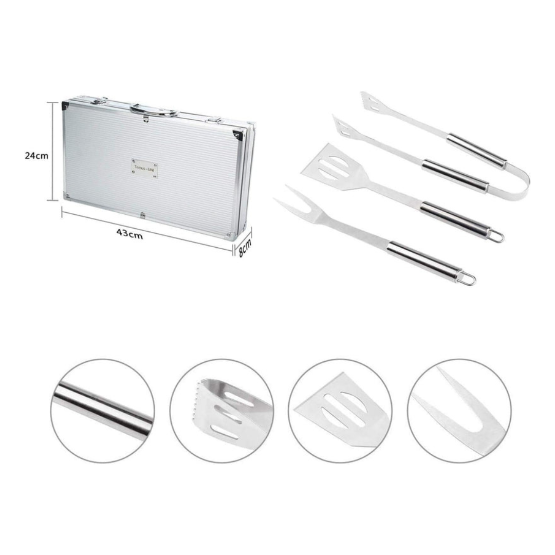 Axooms 19-Piece Stainless Steel BBQ Tool Set with Aluminum Case – Complete Grilling Utensils for Outdoor/Indoor Cooking, Camping & Travel