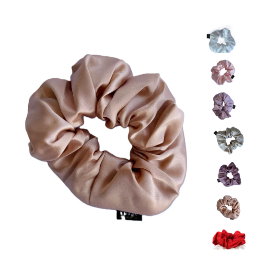 Axooms Large Silk Hair Scrunchies – 2-Pack Jumbo Satin Elastics, No-Pull Hair Ties for Thick & Thin Hair (Ponytails, Buns & Braids)