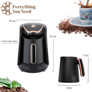 Electric Turkish Coffee Maker 600W – 0.5L Fast Brew for Turkish, Greek & Arabic Coffee with Auto Shut-Off, Drip-Free Spout & Comfortable Handle (Black & Gold)
