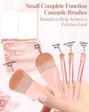 Axooms Mini Travel Makeup Brush Set with Hard Case & Built-In Mirror, 5 Pieces, Light Pink