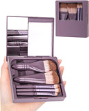 Axooms Mini Travel Makeup Brush Set with Hard Case & Built-In Mirror, 5 Pieces, Light Pink