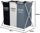 Axooms 3-Section Printed Laundry Basket – Foldable with Waterproof Oxford Bags & Aluminum Frame for Home and Dorm Storage
