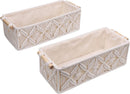 Axooms Storage Baskets, Handwoven Cotton Rope Boho Organizer Bins with Wooden Handles, Set of 2
