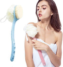 Axooms 2-in-1 Long-Handled Bath Brush with Bristles and Loofah for Wet or Dry Use, Blue
