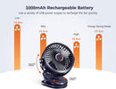 Axooms Clip-on Desk Fan for Stroller 5000mAh Rechargeable, Personal USB Fan with 4 Speeds 360° Adjustable Rotation, Desktop Table Fan for Pushchair, Car and Travel, Blue