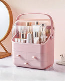 Axooms Makeup Organizer with Dustproof Lid, Carry Handle and Drawers, Large Cosmetics Storage Box for Bathroom, Countertop, Bedroom and Closet