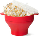 Axooms Microwave Popcorn Bowl with Lid and Comfortable Built-in Handles, Silicone Popcorn Maker, Foldable & Dishwasher Safe Bowl - Large Bowl Holds Up to 15 Cups of Popcorn (Red)
