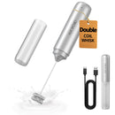 CIRCLE JOY Rechargeable Milk Frother Handheld with Stand, Dual Spring Whisk Head Electric Coffee Frother Foam Maker, Portable Drink Mixer for Cappuccino, Latte, Matcha, Black