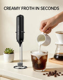 CIRCLE JOY Rechargeable Milk Frother Handheld with Stand, Dual Spring Whisk Head Electric Coffee Frother Foam Maker, Portable Drink Mixer for Cappuccino, Latte, Matcha, Black