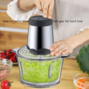 Axooms Manual Blender Food Processor with Stainless Steel & Glass Bowl 2L/3L – Home Kitchen Meat & Onion Chopper with 2-Speed Control & 4 Blades – 300W Electric Food Processor for Vegetables