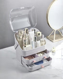 Axooms Makeup Organizer with Dustproof Lid, Carry Handle and Drawers, Large Cosmetics Storage Box for Bathroom, Countertop, Bedroom and Closet