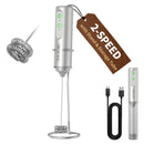 CIRCLE JOY Rechargeable Milk Frother Handheld with Stand, Dual Spring Whisk Head Electric Coffee Frother Foam Maker, Portable Drink Mixer for Cappuccino, Latte, Matcha, Black
