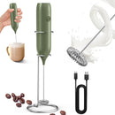CIRCLE JOY Rechargeable Milk Frother Handheld with Stand, Dual Spring Whisk Head Electric Coffee Frother Foam Maker, Portable Drink Mixer for Cappuccino, Latte, Matcha, Black
