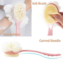 Axooms 2-in-1 Long-Handled Bath Brush with Bristles and Loofah for Wet or Dry Use, Blue