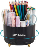 Axooms 360° Rotating Pen Holder and Desktop Organizer with 5 Compartments for Office, School, Home and Art Supplies, Black