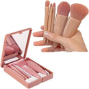 Axooms Mini Travel Makeup Brush Set with Hard Case and Mirror, 5 Pieces - Multicolor