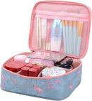 Axooms Large-Capacity Flamingo Travel Makeup Bag for Women, Multicolor Cosmetic Organizer with Multiple Compartments