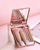 Axooms Mini Travel Makeup Brush Set with Hard Case and Mirror, 5 Pieces - Multicolor