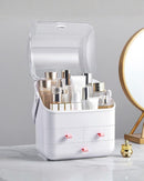 Axooms Makeup Organizer with Dustproof Lid, Carry Handle and Drawers, Large Cosmetics Storage Box for Bathroom, Countertop, Bedroom and Closet