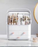 Axooms Makeup Organizer with Dustproof Lid, Carry Handle and Drawers, Large Cosmetics Storage Box for Bathroom, Countertop, Bedroom and Closet