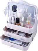 Axooms Large Makeup Organizer with Dustproof Lid and Drawers, Cosmetics and Jewelry Display Box for Dressing Table, Bathroom and Wardrobe, White
