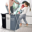 Axooms 3-Section Printed Laundry Basket – Foldable with Waterproof Oxford Bags & Aluminum Frame for Home and Dorm Storage