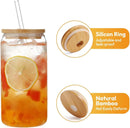 Axooms Clear Glass Drinking Cups with Wooden Lids and Reusable Glass Straws, 17 oz, 4- or 6-Piece Set