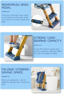 Axooms Safe and Comfortable Potty Training Seat with Soft, Removable, Waterproof Cushion, PVC, Adjustable Ladder, Non-Slip Foot Pads, for Children Ages 1–7, Blue/Yellow