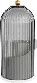 Axooms 360° Rotating Makeup Brush Holder with Sliding Dust Cover, Clear Dust-Resistant Organizer for Vanity and Bathroom, Gray