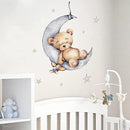 Axooms Sleeping Bear on the Moon and Stars Wall Stickers for Kids Room Decor (Bear)