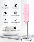 CIRCLE JOY Rechargeable Milk Frother Handheld with Stand, Dual Spring Whisk Head Electric Coffee Frother Foam Maker, Portable Drink Mixer for Cappuccino, Latte, Matcha, Black
