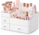 Axooms Large Countertop Makeup Organizer with Drawers for Cosmetics, Skincare, Brushes, Jewelry, and Perfume, White